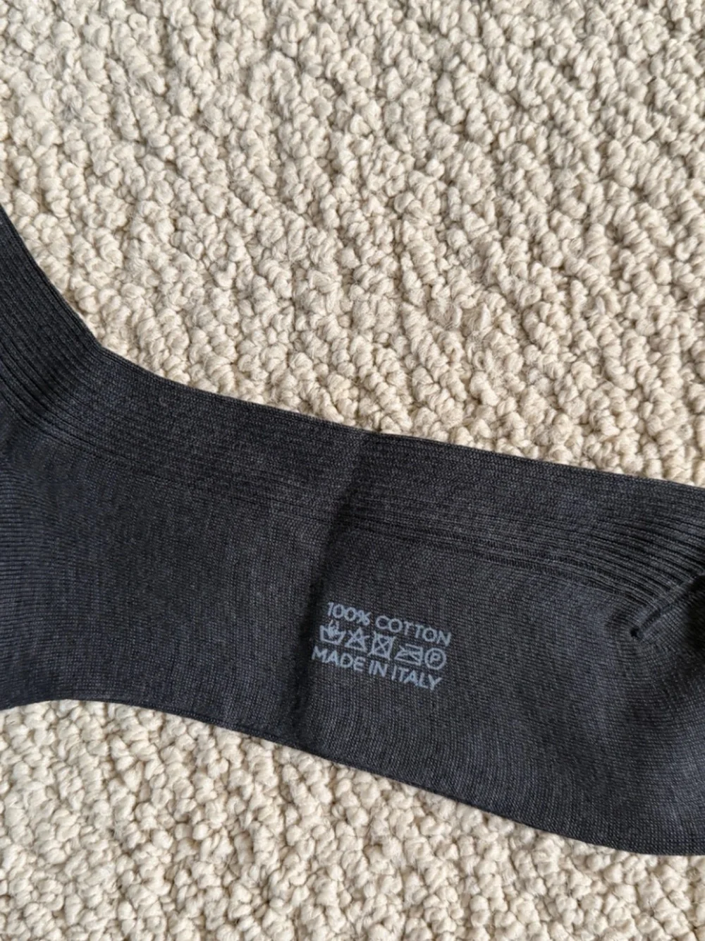 Tom Ford Charcoal Gray Embroidered TF Logo Ribbed Cotton Soft Dress Crew Socks